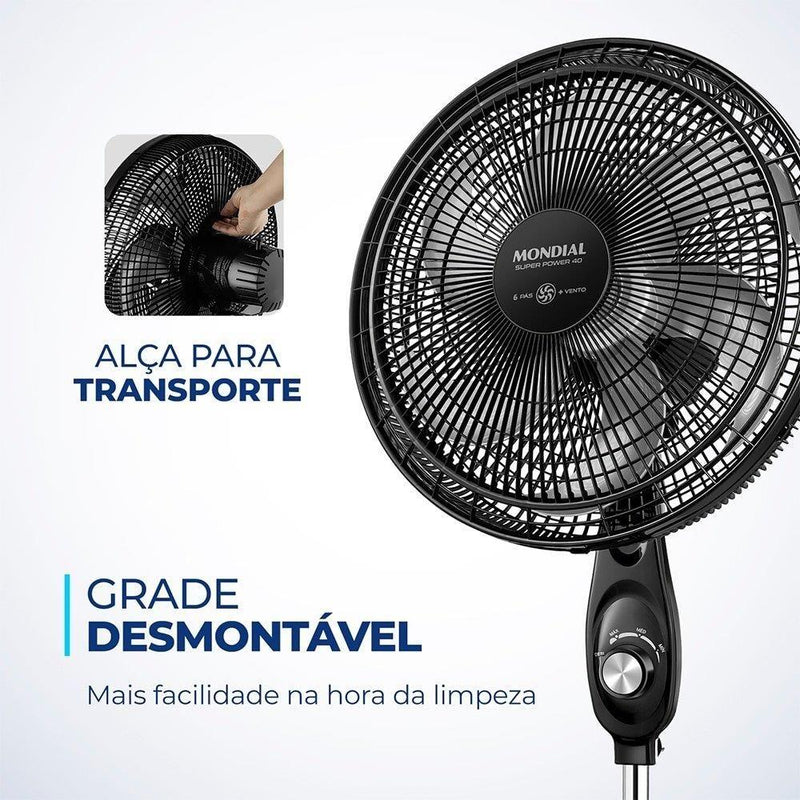 Ventilador Coluna 220V, 40cm, 6 pás, Super Power - VSP-40C-B, MONDIAL